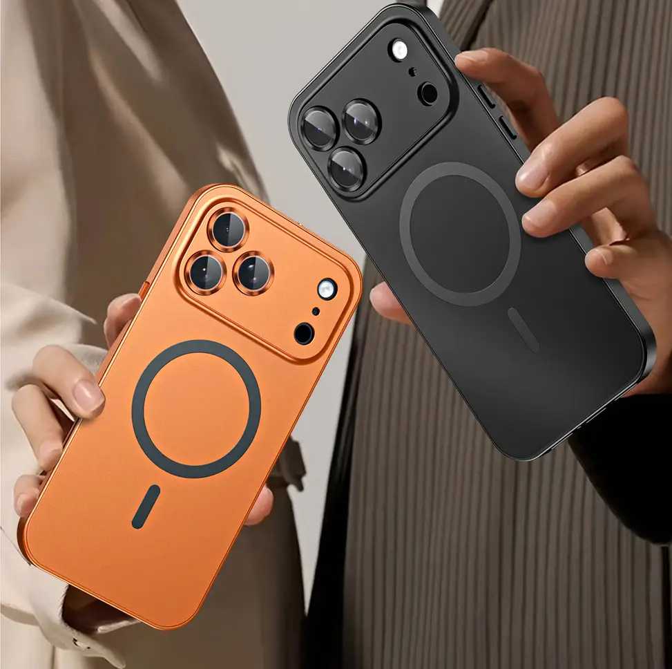 Metallic Magnetic Protection Case Cover For Iphone 16 Pro Max (Orange)